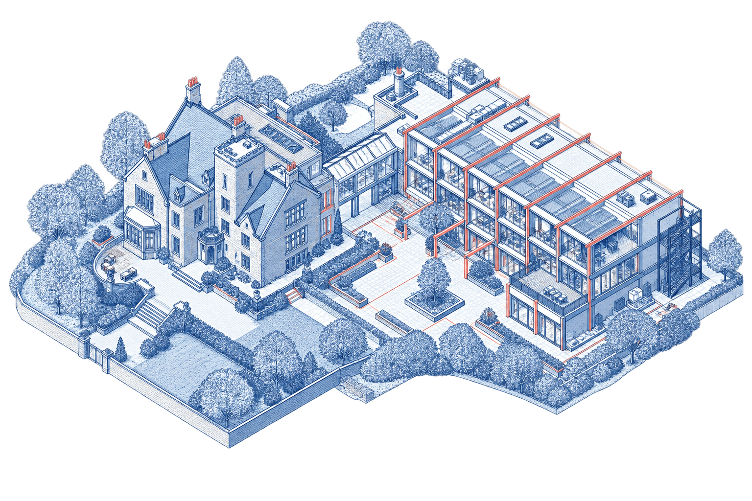 Architectural estate drawing representing Atlas and Icarus as two related systems in one acquisition