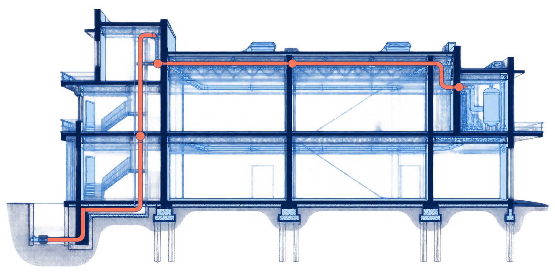 Architectural coordination drawing tracing systems through one structure