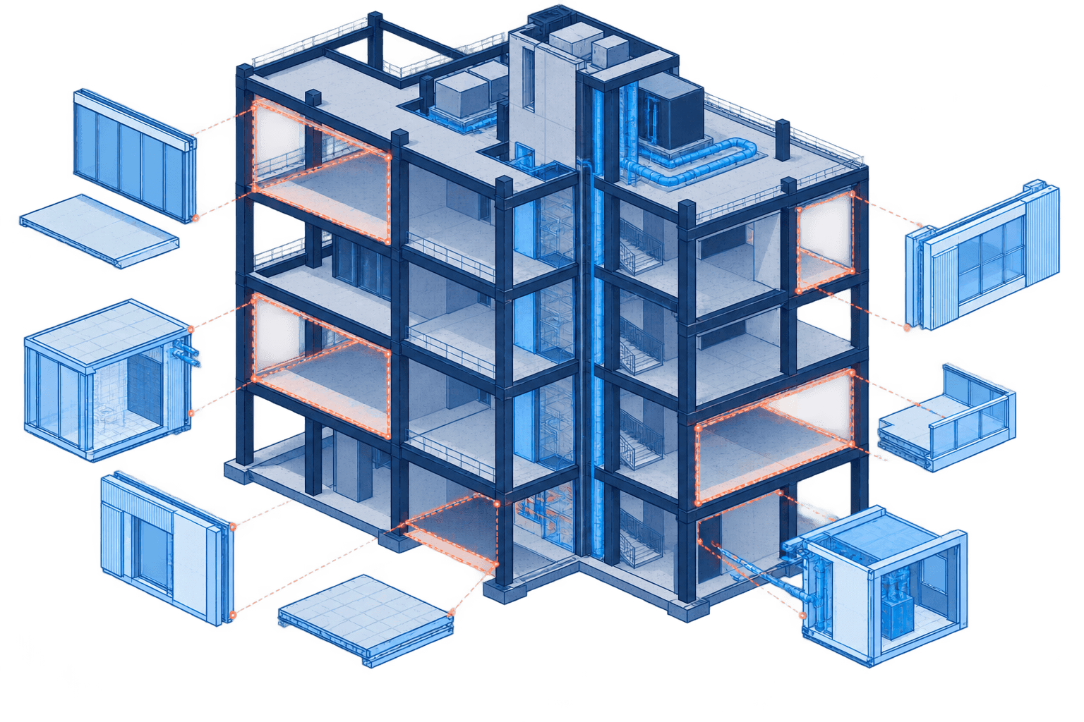 Architectural completion drawing showing deliberate infill in an unfinished structure